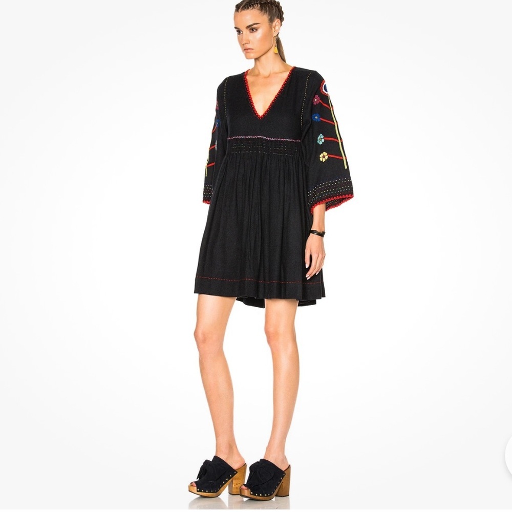 Ulla Johnson Black Mini Dress with Multicolor Embroidery